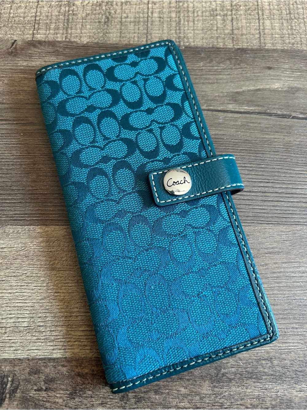 Coach Teal Signature Zip Wallet